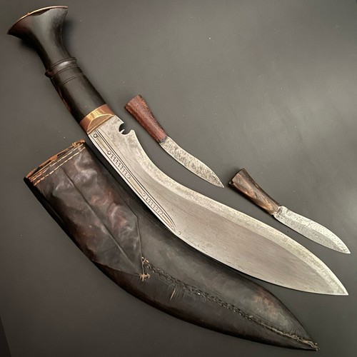Antique Nepalese Gurkha Kukri Knife, Decorated Hand Sewn Sheath, Mini Daggers - Picture 2 of 11
