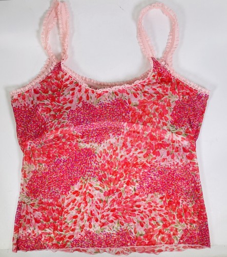 Josie Natori Cami Tank Lingerie Set Red Sheer Mesh Floral Pink Lace Trim L / M - Picture 3 of 17