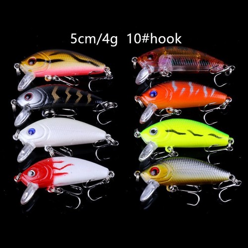 Mixed Minnow Fishing Lures Bass Baits Crankbaits Fish Hooks Tackles 8 Choices - Picture 2 of 24