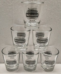 Bushmills-Irish-Honey-Logo-Clear-Glassware-Matching-Set-of-6-Shot-Glass-Glasses