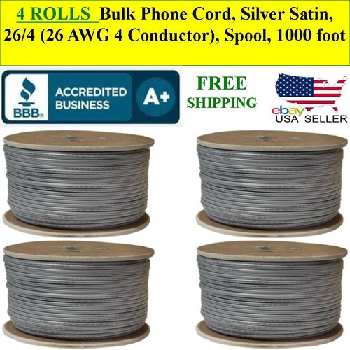 4 ROLLS Telephone Cable Bulk Phone Cord, Silver Satin, 26/4 Conductor), Spool - Picture 1 of 2
