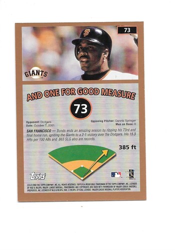 2002 Topps Opening Day Barry Bonds #73 Baseball Trading Cards MLB - Picture 2 of 2