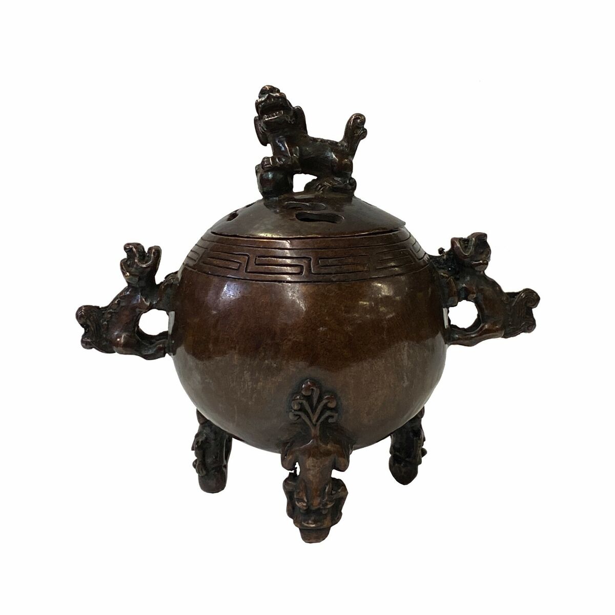 Oriental Brown Finish Metal Incense Burner with Foo Dogs Accent Lid ws1596S Oriental Brown Finish Metal Incense Burner with Foo Dogs Accent Lid ws1596S