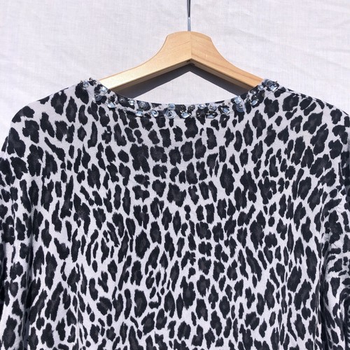 Quacker Factory 2x Black Grey Leopard Animal Print Cardigan Sweater Crystal - Picture 9 of 10