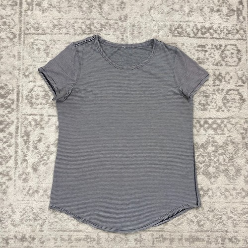 Lululemon Love Crew Neck Shirt Black White Striped Short Sleeve Womens Size 10
