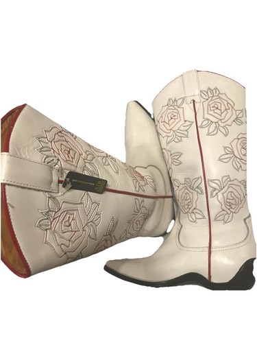 Weißer Cowboy mit roten Blumen, grüne Blätter Damengröße 7, EU 37 Made in Spain " - Bild 3 von 16