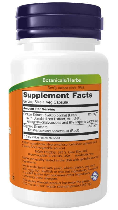NOW**200 Veg Capsules**GINKGO BILOBA -Double Strength 120 mg (LIMITED TIME SALE) - Image 3 of 4
