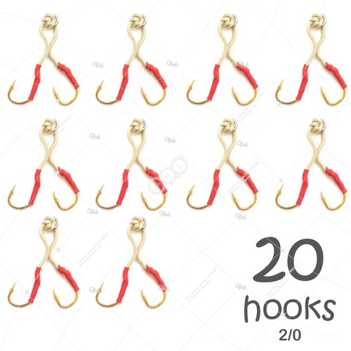 20pcs Size 2/0 Fishing 4x Assist Hooks in one solid ring Gold finish for jigs - Picture 1 of 4