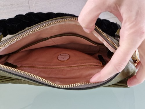 COCCINELLE Leder Craquele Tasche Umhängetasche Handtasche Khaki Grün - Bild 4 von 8