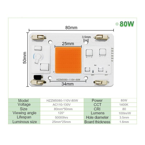 80W Driverless AC 110V 120V Four Solderless Connectors DIY Power COB LED Chip - Picture 10 of 20