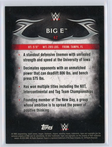 2015 Topps WWE Undisputed 42 Big E Black /99 New Day - Picture 4 of 4