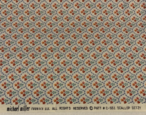 "Scallop Ditzy" Floral Fabric Remnant By Michael Miller Orange Green Blue White - Picture 8 of 8