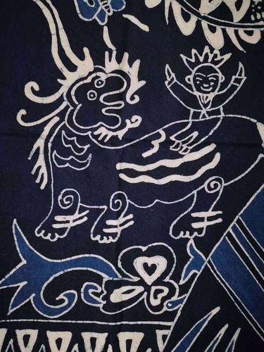 Natürlicher Indigo Batik Wandteppich Wandhängung, Baumwolle 30x35"" - Damenstickerei - Bild 4 von 7