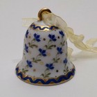 Hand Painted Porcelain Bell - Blue and Gold Floral Christmas Ornament