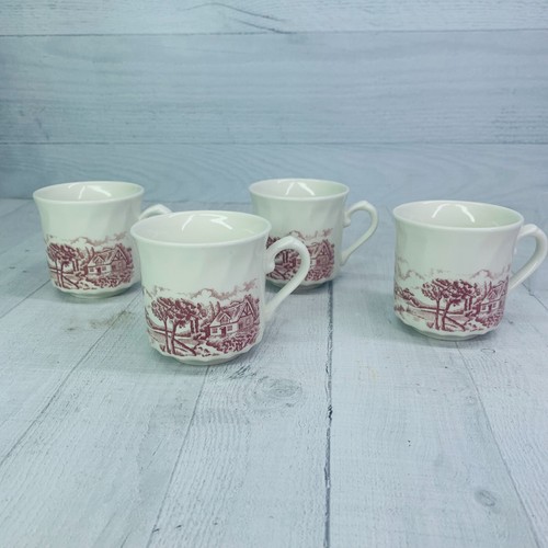 Juego de 4 tazas planas y platillos florales Churchill THE BROOK PINK Inglaterra Pink House - Imagen 4 de 10