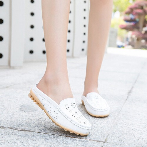 Mocasines cómodos de verano para mujer planos huecos sin cordones de cuero mocasines medias zapatillas - Imagen 3 de 16