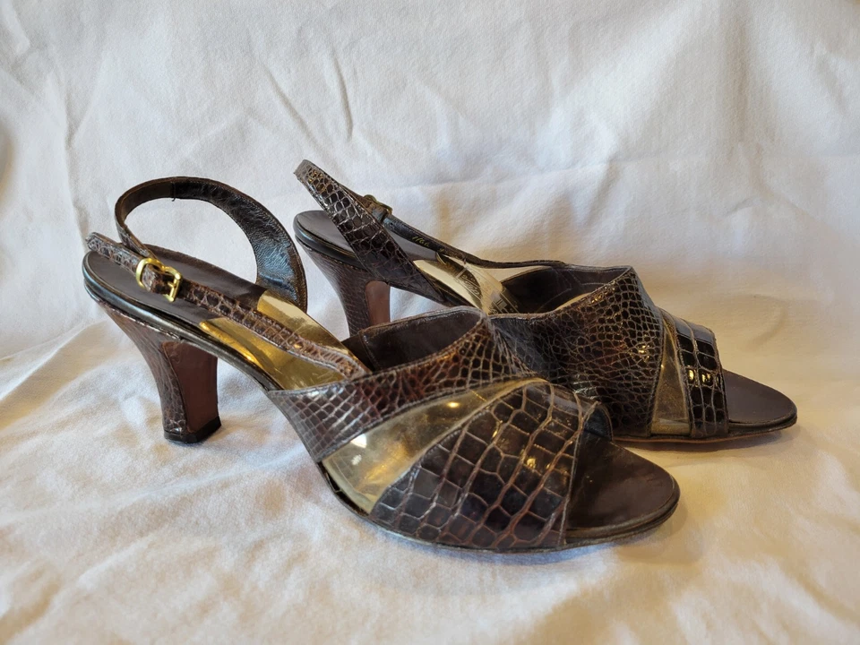 Vintage Tip Toppers Tall Girls Reptile Heels Shoes 1940s-50s Size 11aa - Image 2 of 4