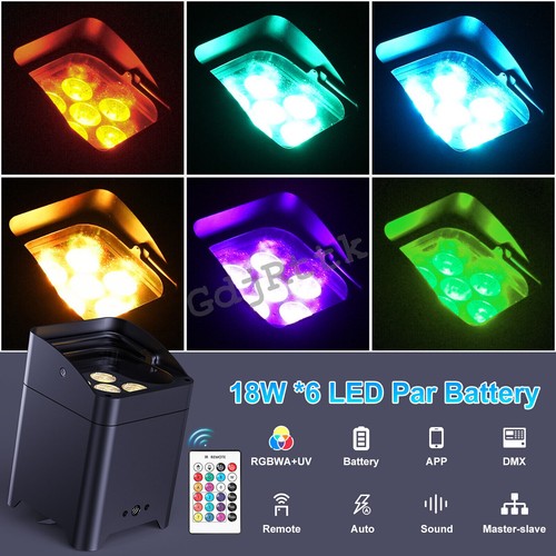 4X APP/Wifi Par Can Lights w/Bag 9600mAh BatteryRGBWA+UV LED DMX DJ Stage Light - Picture 3 of 23