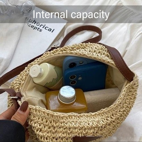 Ladies Shoulder Bags Handbag Beach Bag Straw Knitted Purses Straw Woven Bag - Imagen 5 de 12