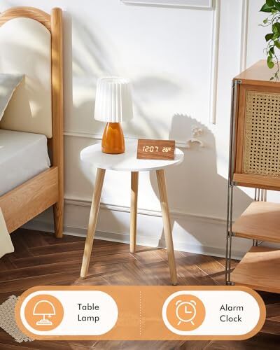 Round Side Table, White Nightstand Coffee End Table for Living 1 1natural - Picture 2 of 5