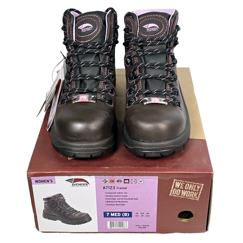 Women's Avenger A7123 Framer Brown/Lilac Steel Toe Waterproof Work Boots - 7M - 第 1/16 張圖片