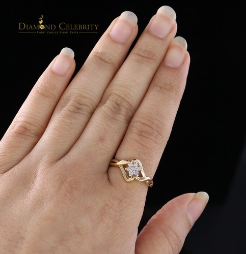 10 kt Real Yellow Gold with Real 0.15 CT Diamond FLOWER Womens Ring Size 7 - Picture 4 of 12