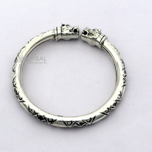 925 sterling silver lion face design bangle bracelet kada unisex nsk803 - Picture 2 of 4