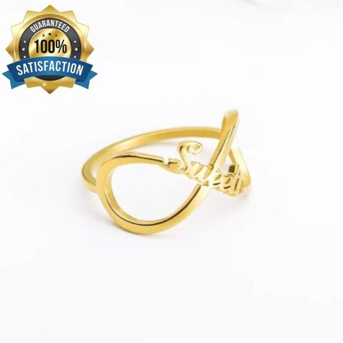 Custom Infinity Ring Gold Name Boho Minimalist Text Personalized Women Gift - Picture 1 of 9