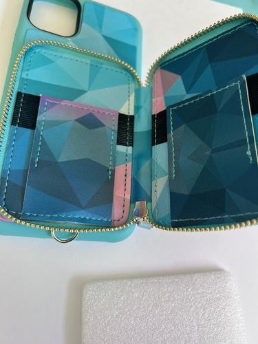 ZVE iPhone 11  6.1 Wallet Case with Credit Card Slots, Teal Diamond pattern - Picture 5 of 10