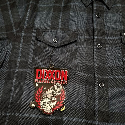 Dixxon Shirt Men Large Tall Black Gray The .45 Plaid Flannel Biker Motorcycle - Picture 6 of 16