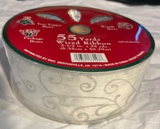 Sams 50 Yards Members Mark Kirkland Premium Wired Ribbon Roll White w Silver NEW