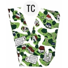 LuLaRoe Womens Leggings Size TC White Green Roads Trees City Map Unicorn NWT