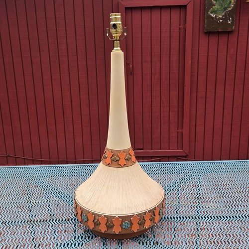 Vintage Mid Century Modern Fortune Lamp Beige Turquoise Orange Bohemian WORKS