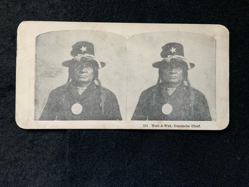 c1900 Stereo view card No. 151 Tosh-A-Wah Comanche Chief + 152 Zuni Mtns, NM