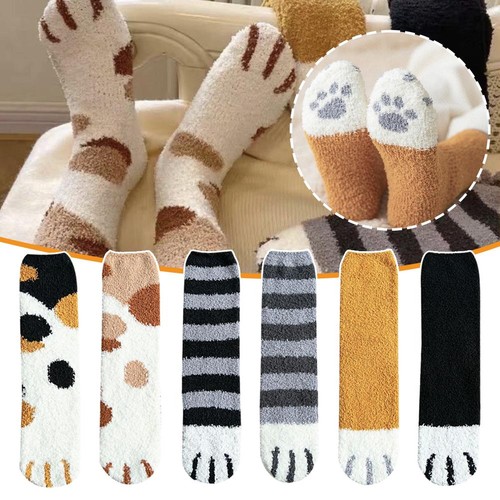 1 Paar warme Winter Socken Mädchen Katzenpfoten süß dick warm Schlaf Boden I8A6