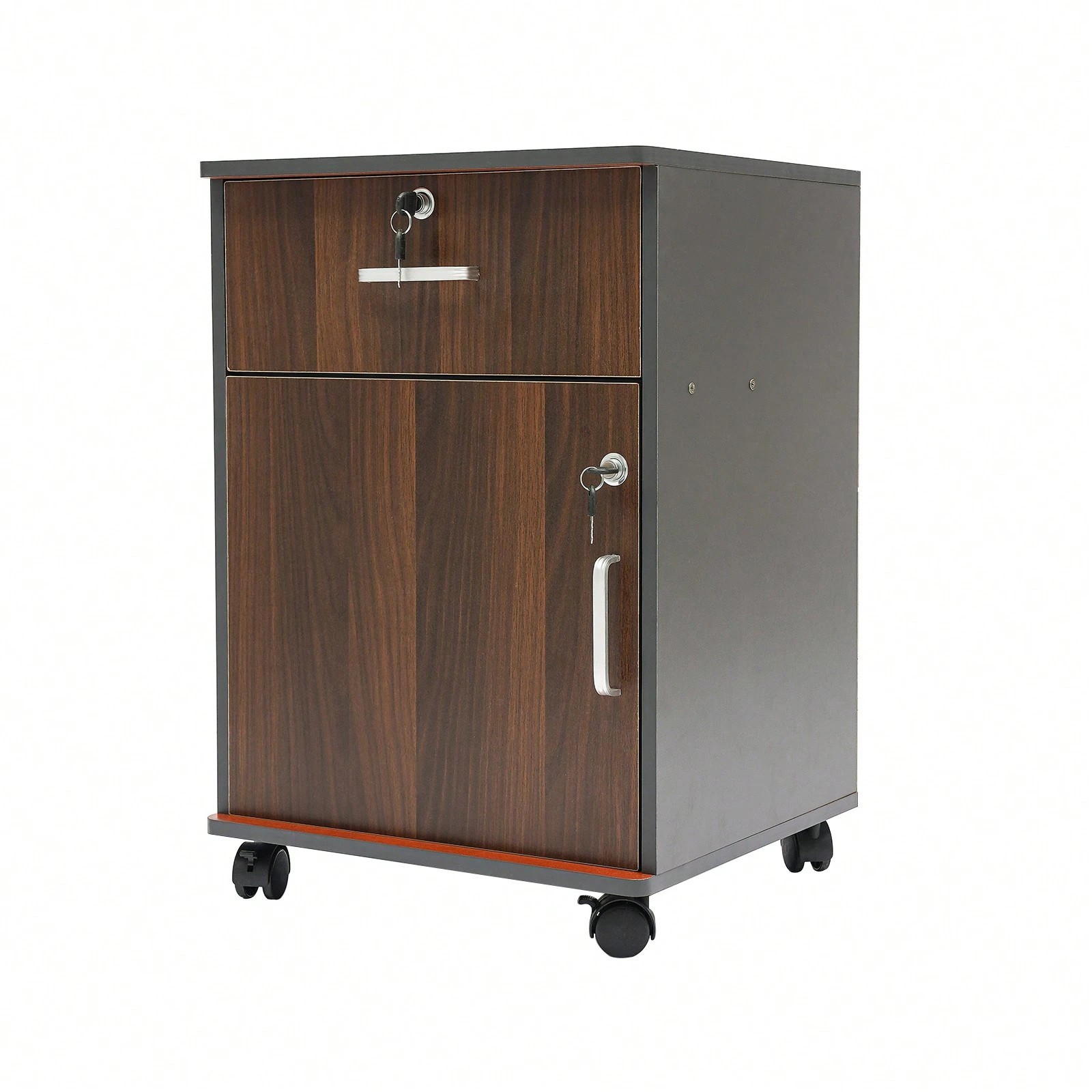 Rolling File Cabinet with Locking Drawer, Door Storage & Braked Casters