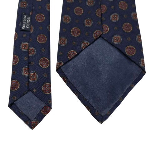 ADOLFO Silk Geometric Pattern Necktie Navy Blue Made in Italy Luxury Accessory  - Picture 9 of 10