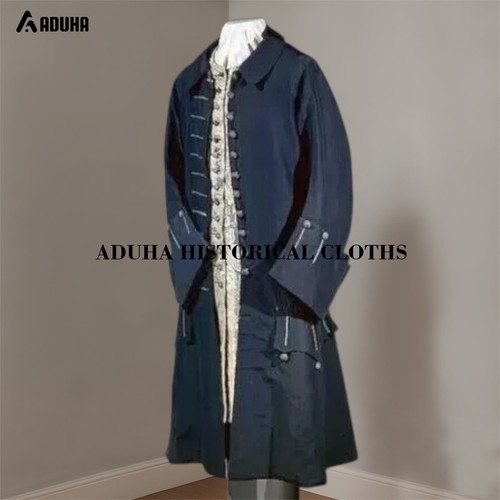 New 18th Century Navy Blue Wool Frock Coat | Custom Made Historical Frock Coat. - Picture 2 of 3