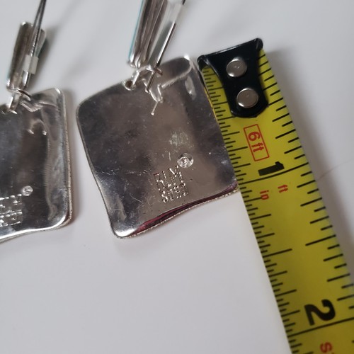 Robert Lee Morris Silver Tone Sculptural Square Drop Earrings Turquoise Accent - Picture 8 of 9
