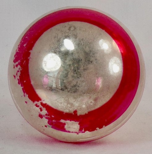 Shiny Brite Ornament Silver Ball Red White Stripes Large Vintage #911 - Picture 9 of 9