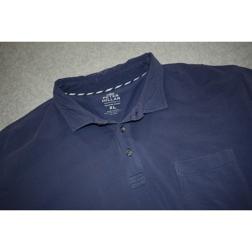 Peter Millar Golf Polo Shirt Mens Size XL Sea Side Wash Blue Cotton Front Pocket - Picture 5 of 7