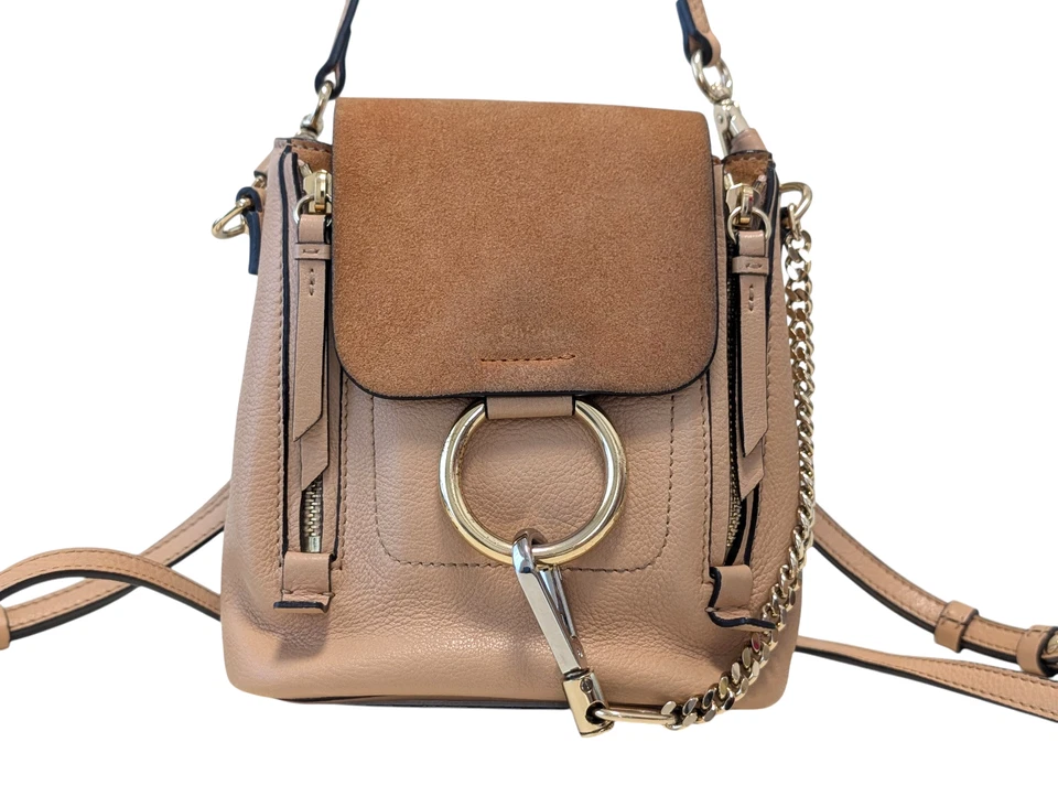 Chloe Faye Mini Backpack Bag Leather Suede Beige Orange - Image 2 of 4