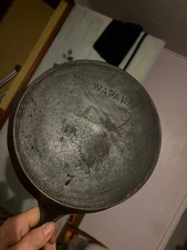Wapak #7 Block Cast Iron Skillet Heat Ring No Wobble Vintage with ghost writing