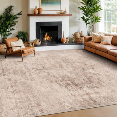 Farmhouse Area Rugs for Living Room, 8X10 Washable Modern Abstract Rug for Bedro