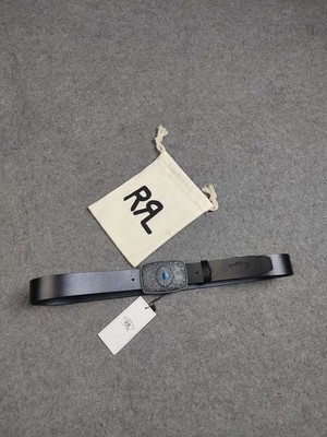 RRL Double RL Black Vintage Navajo Turquoise Inlay Leather Belt Size 30-34