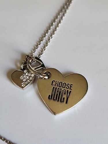Juicy Couture Choose Juicy Heart Charms Rhinestone Pendant Necklace - Picture 1 of 9