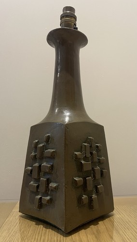 Large Heavy Clay Brutalist 1950’s Table Lamp Signed 45cm