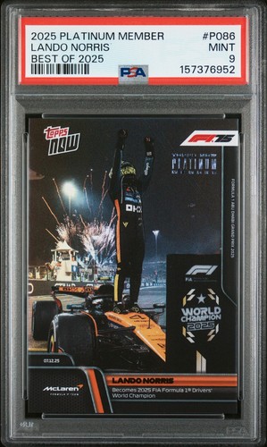 POP 1 PSA 9 2025 Topps Now Platinum Member #P086 LANDO NORRIS Best of 2025 F1