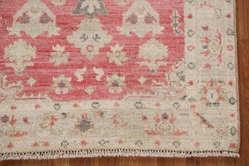 Vegetable Dye Oushak Turkish Foyer Rug 3x4 Ft Handmade Transitional Pink Rug - Picture 6 of 17