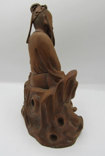 Vintage Chinese carved boxwood resting scholar statue 7.75” wood figure sitting - Picture 6 of 14